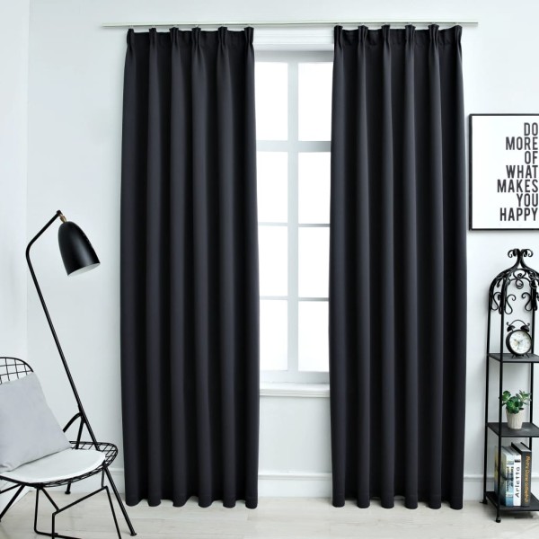 Cortinas opacas con ganchos 2 piezas negro 140x175 cm