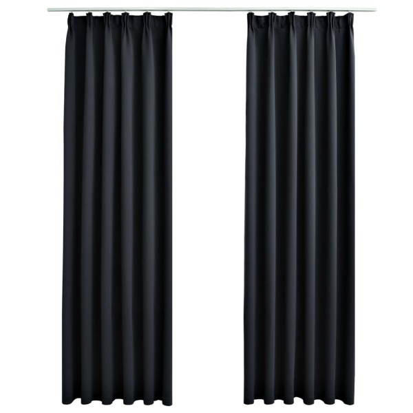 Cortinas opacas con ganchos 2 piezas negro 140x175 cm