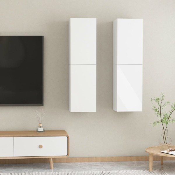 Mueble TV 2 uds contrachapada blanco brillante 30,5x30x110 cm