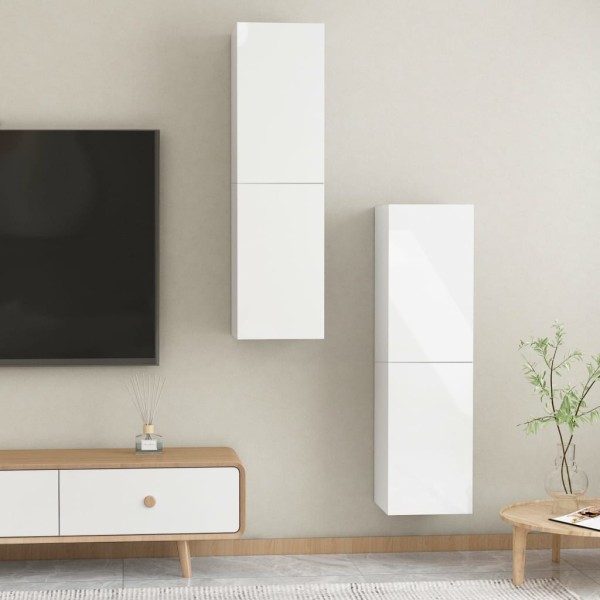 Mueble TV 2 uds contrachapada blanco brillante 30,5x30x110 cm