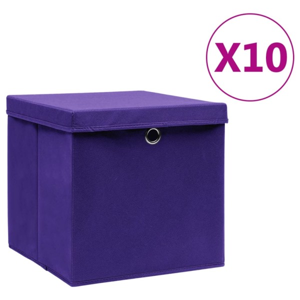 Cajas de almacenaje con tapas 10 uds morado 28x28x28 cm