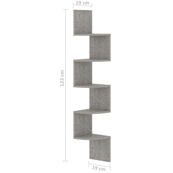 Estante de esquina de pared madera de ingeniería gris hormigón