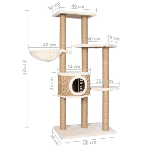 Árbol para gatos con poste rascador 126 cm hierba marina