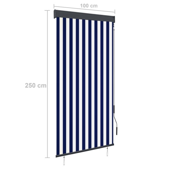 Estor enrollable de exterior azul y blanco 100x250 cm