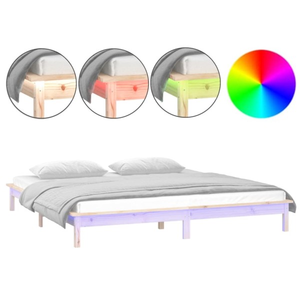 Estructura de cama con LED madera maciza gris 135x190 cm