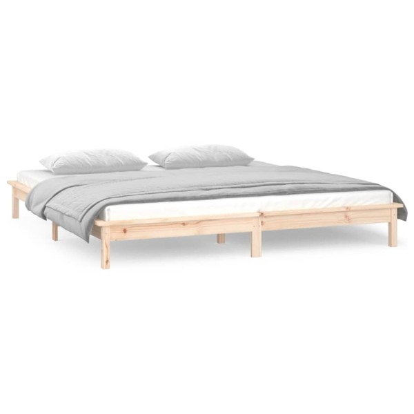 Estructura de cama con LED madera maciza gris 135x190 cm