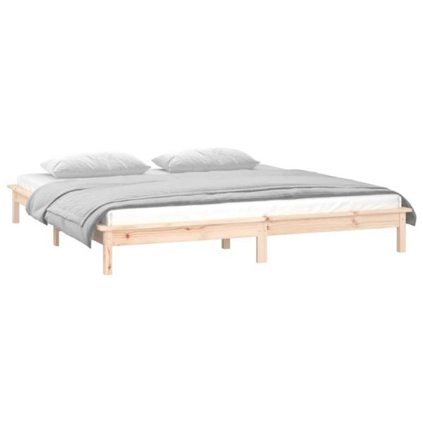 Estructura de cama con LED madera maciza gris 135x190 cm