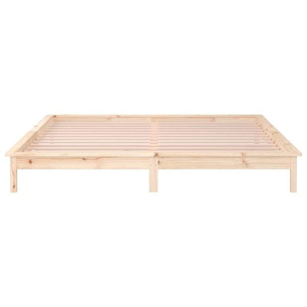 Estructura de cama con LED madera maciza gris 135x190 cm