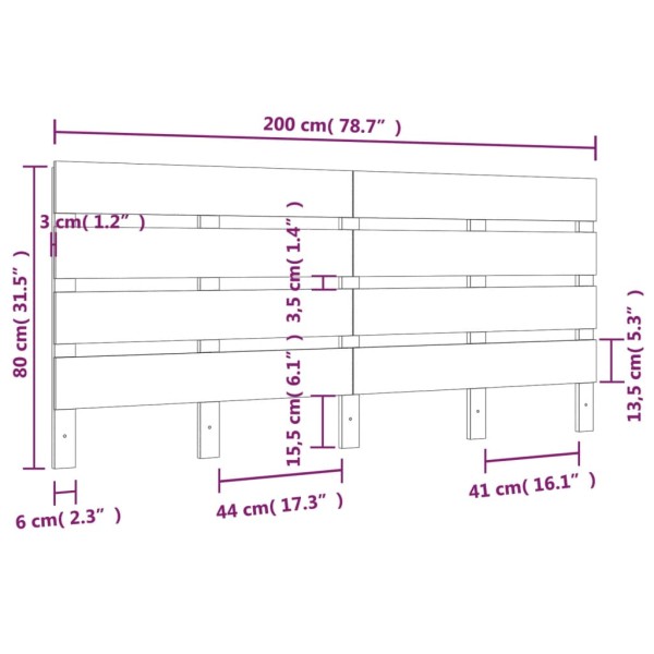 Cabecero de cama madera maciza de pino negro 200x3x80 cm