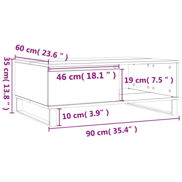 Mesa de centro madera de ingeniería gris Sonoma 90x60x35 cm