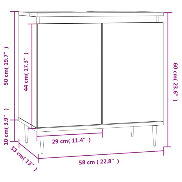 Armario de baño madera de ingeniería gris Sonoma 58x33x60 cm