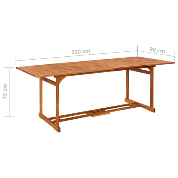 Mesa de comedor jardín 220x90x75 cm madera maciza de acacia