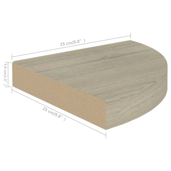 Estante flotante de esquina color roble MDF 25x25x3,8 cm