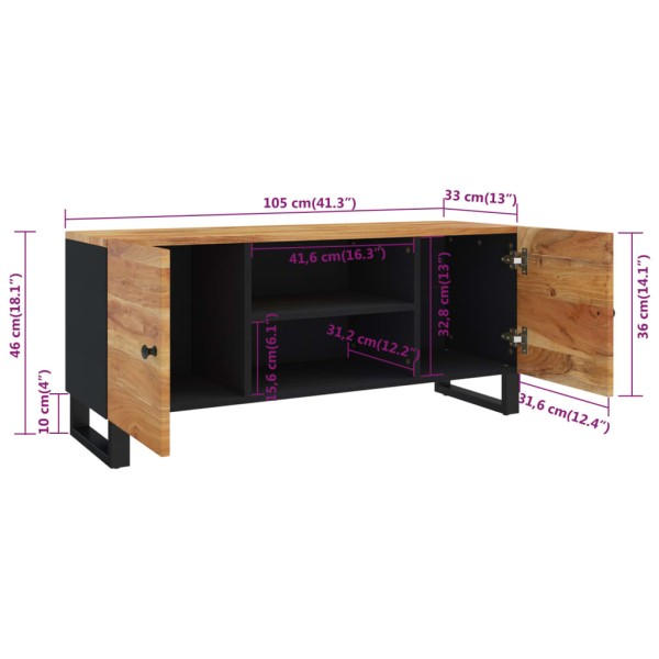 Mueble de TV madera maciza de acacia 105x33x46 cm