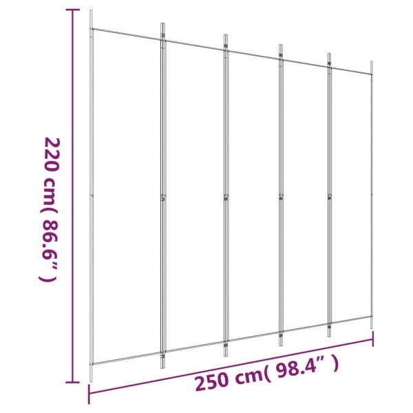 Biombo divisor de 5 paneles de tela marrón 250x220 cm