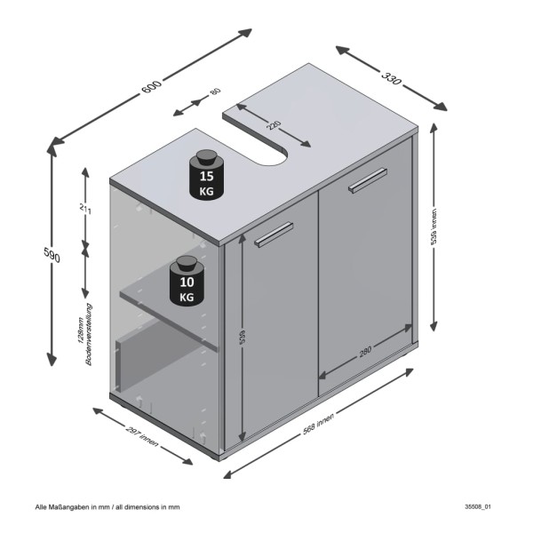 FMD Armario para lavabo de baño con 2 puertas matera oscuro old