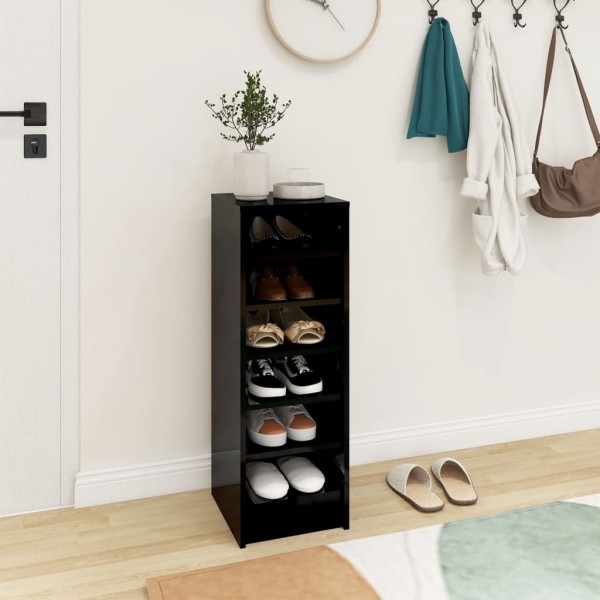 Mueble zapatero madera contrachapada negro brillo 31,5x35x90 cm