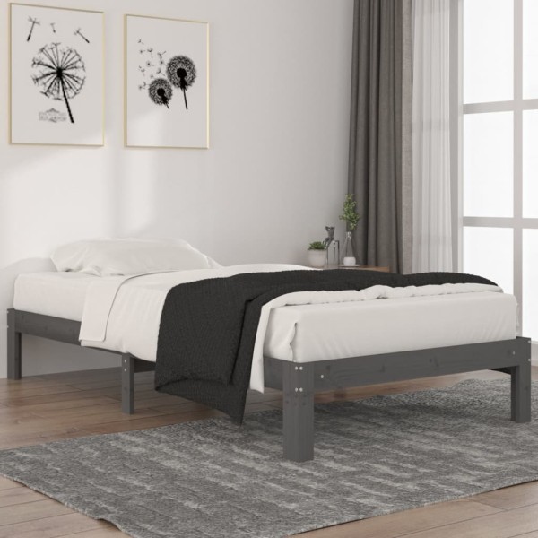 Estructura de cama madera maciza de pino gris 100x200 cm