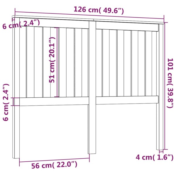 Cabecero de cama madera maciza de pino marrón miel 126x6x101 cm