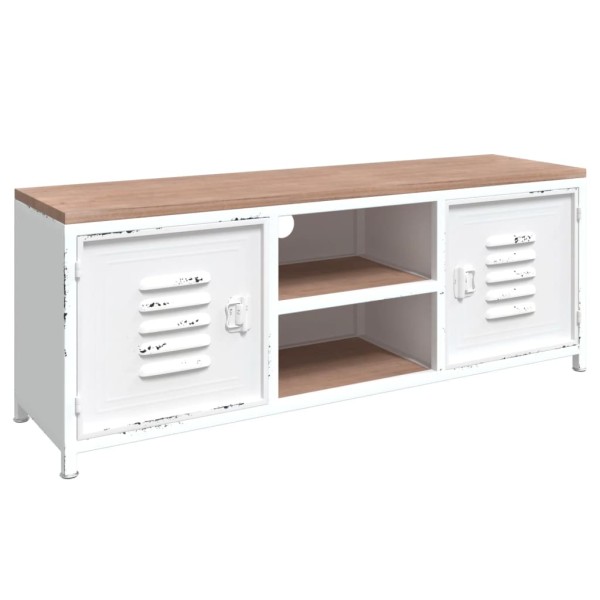 Mueble de TV hierro y madera maciza de abeto blanco 110x30x40cm