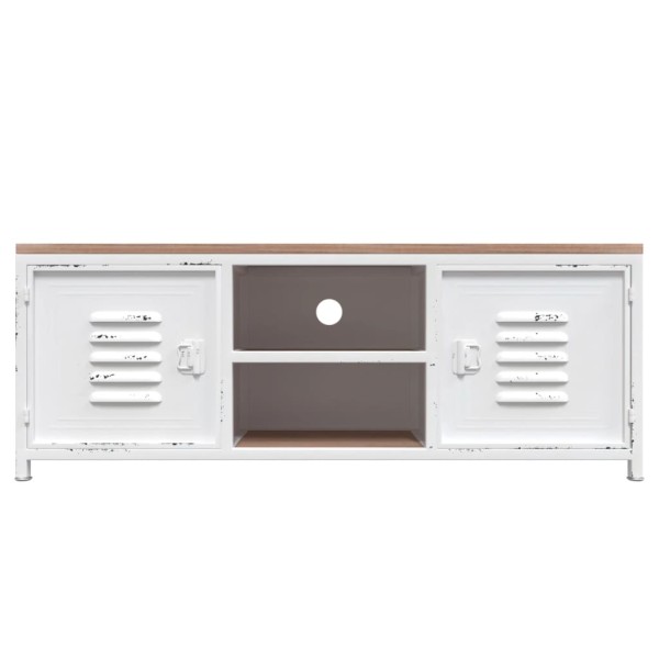 Mueble de TV hierro y madera maciza de abeto blanco 110x30x40cm