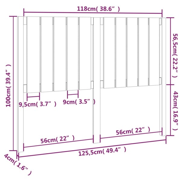 Cabecero de cama madera maciza pino marrón miel 125,5x4x100 cm