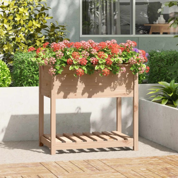 Jardinera con estante de madera maciza de pino 82,5x54x81 cm