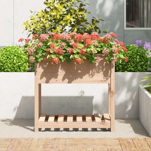 Jardinera con estante de madera maciza de pino 82,5x54x81 cm