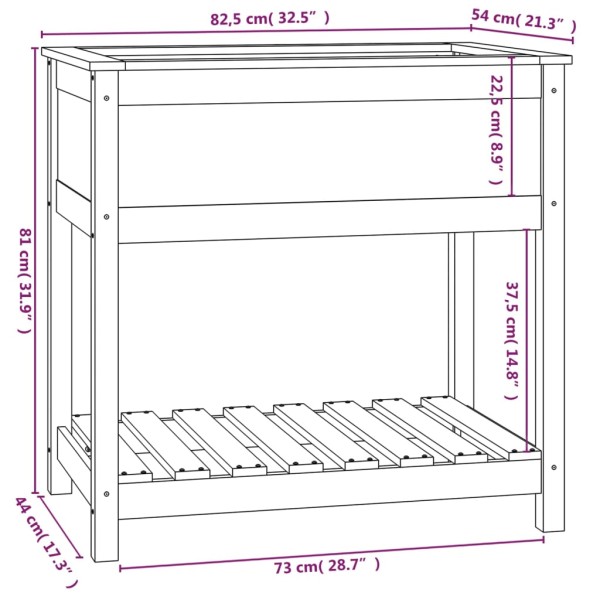 Jardinera con estante de madera maciza de pino 82,5x54x81 cm