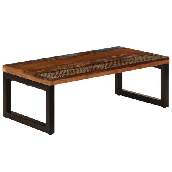 Mesa de centro de madera maciza reciclada y acero 100x50x35 cm