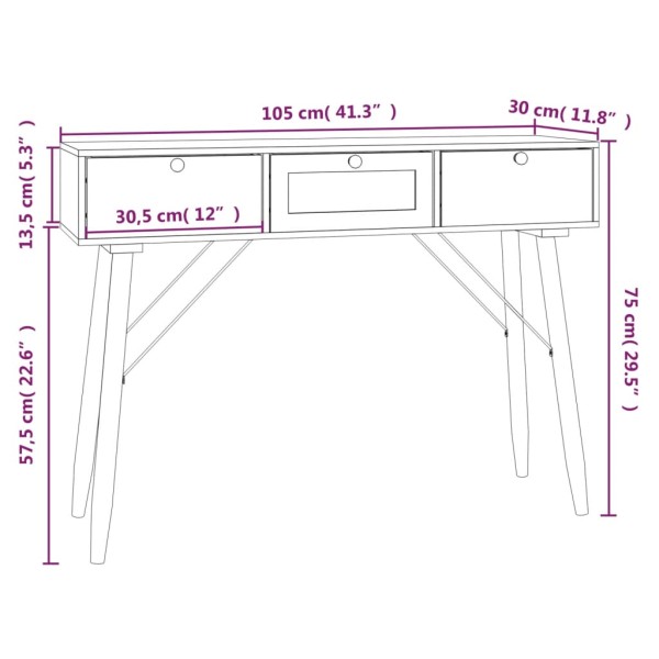 Mesa consola con cajones madera contrachapada 105x30x75 cm