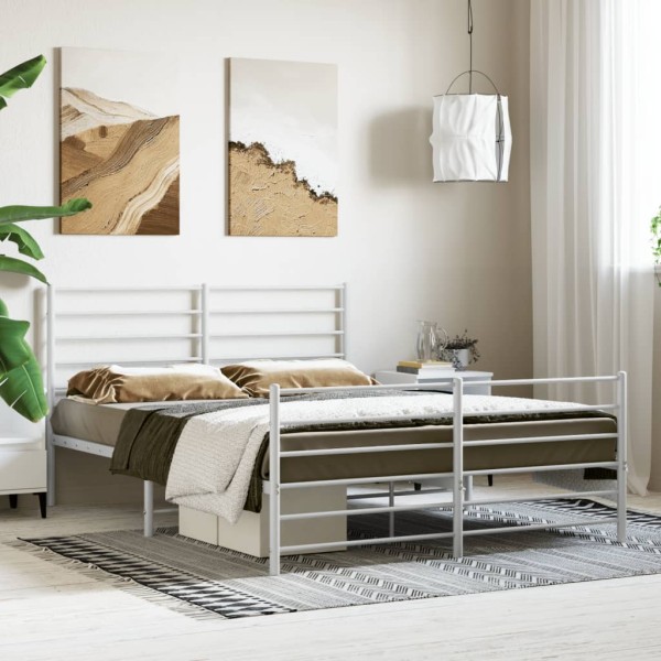 Estructura cama metal con cabecero y estribo blanco 150x200 cm