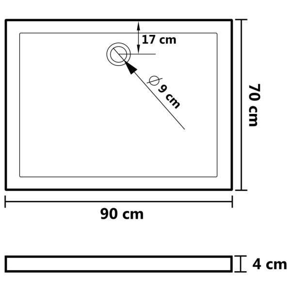 Plato de ducha rectangular negro ABS 70x90 cm