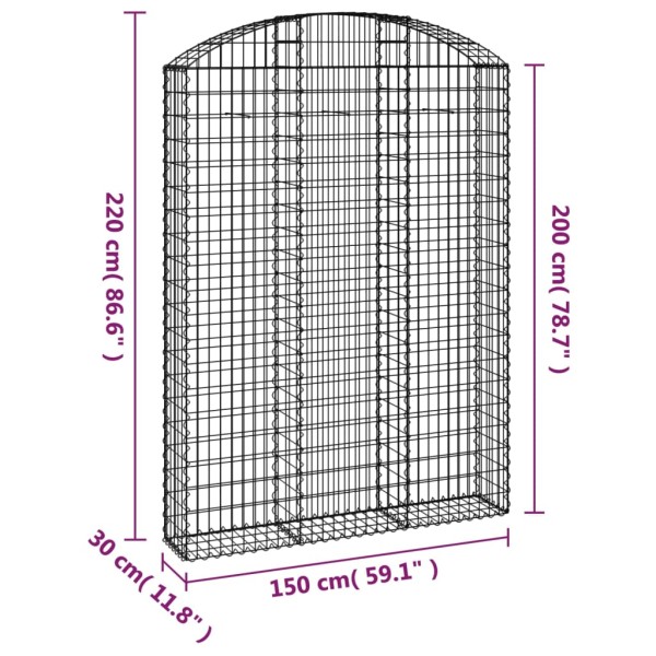 Cesta gaviones forma arco hierro galvanizado 150x30x200/220 cm