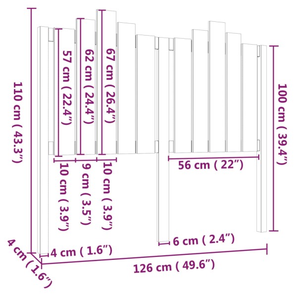 Cabecero de cama madera maciza de pino marrón miel 126x4x110 cm