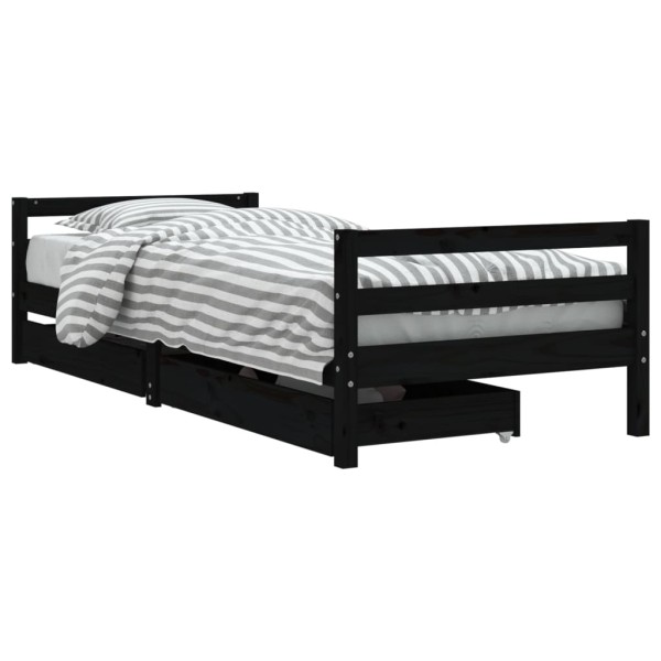 Estructura cama infantil y cajones madera pino negro 90x190 cm