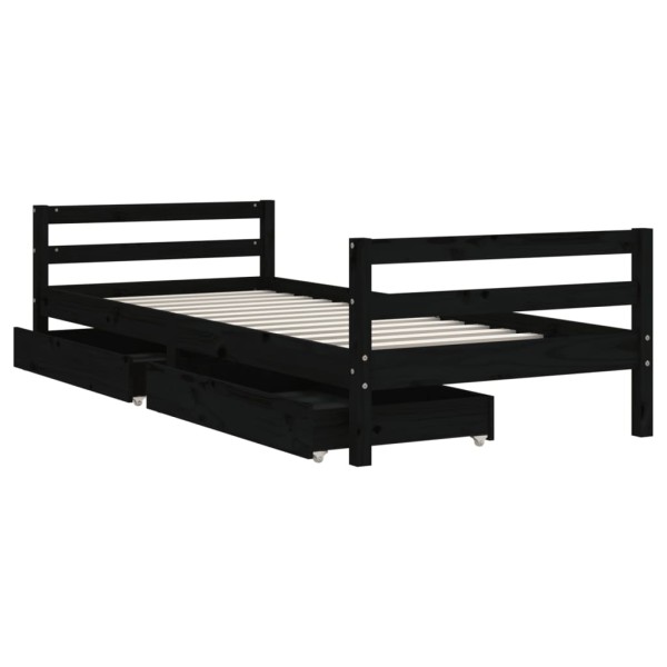 Estructura cama infantil y cajones madera pino negro 90x190 cm