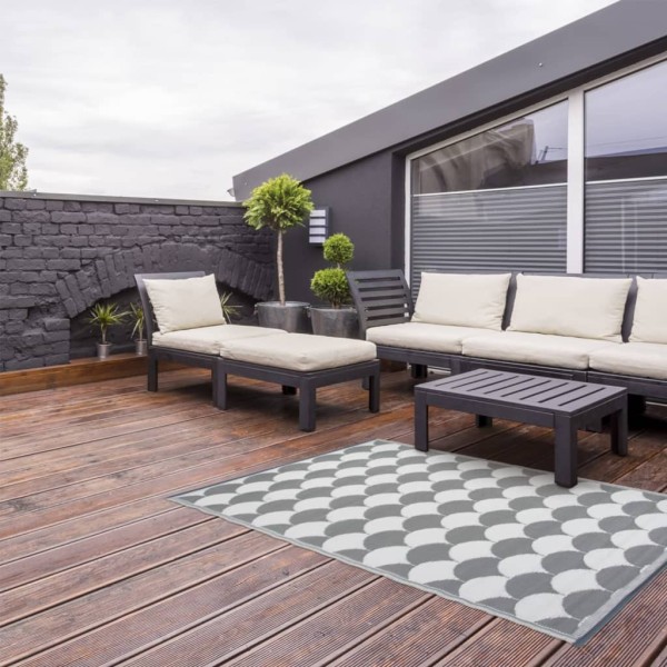 Esschert Design Alfombra de exterior 180x121 cm gris y blanco OC24