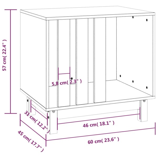 Caseta para perros madera maciza de pino blanco 60x45x57 cm