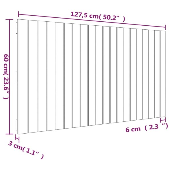 Cabecero de cama de pared madera maciza pino gris 127,5x3x60 cm