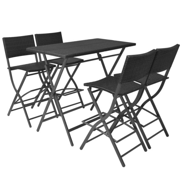 Set comedor de jardín plegable 5 pzas poli ratán y acero negro