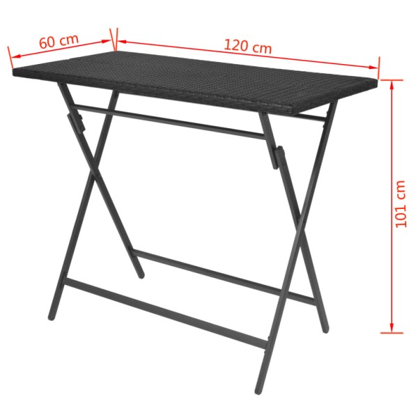 Set comedor de jardín plegable 5 pzas poli ratán y acero negro