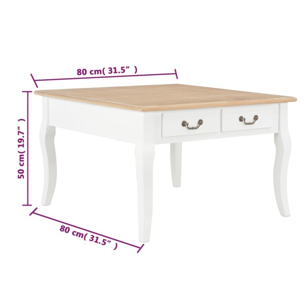 Mesa de centro de madera blanca 80x80x50 cm