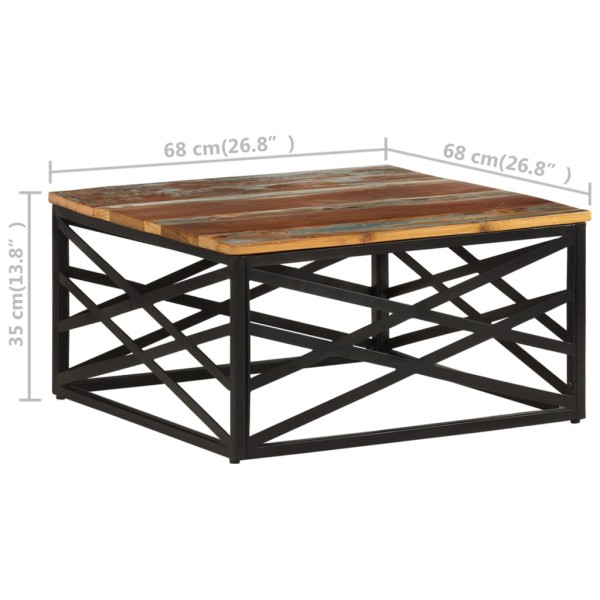 Mesa de centro de madera maciza reciclada 68x68x35 cm