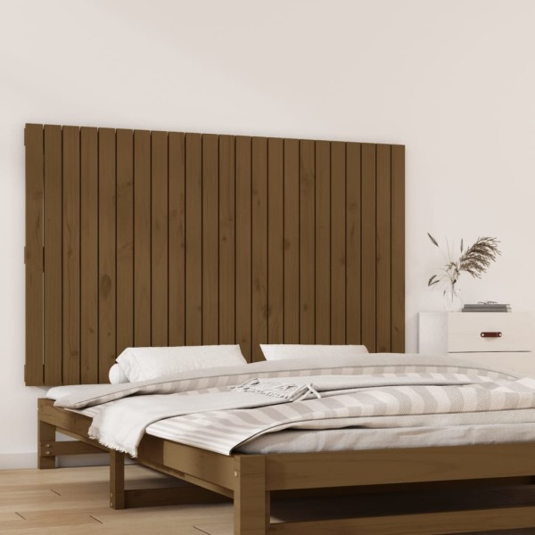 Cabecero cama pared madera maciza pino marrón miel 147x3x90 cm