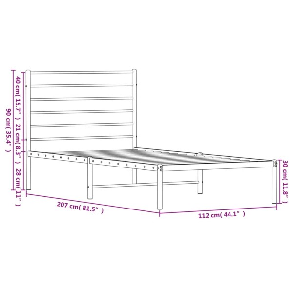 Estructura de cama con cabecero metal negro 107x203 cm