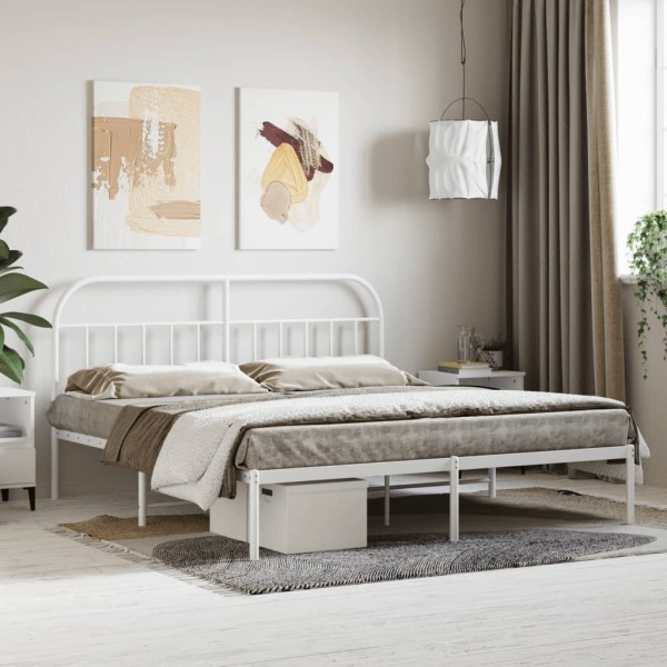 Estructura de cama de metal con cabecero blanco 183x213 cm