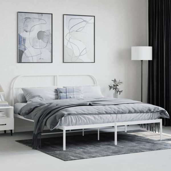 Estructura de cama de metal con cabecero blanco 183x213 cm