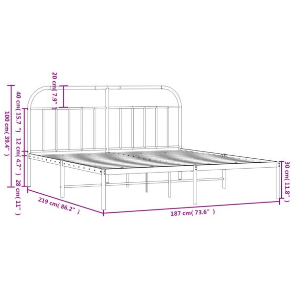 Estructura de cama de metal con cabecero blanco 183x213 cm