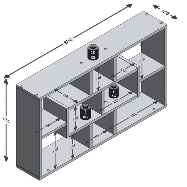 FMD Estantería de pared rectangular 8 compartimentos color